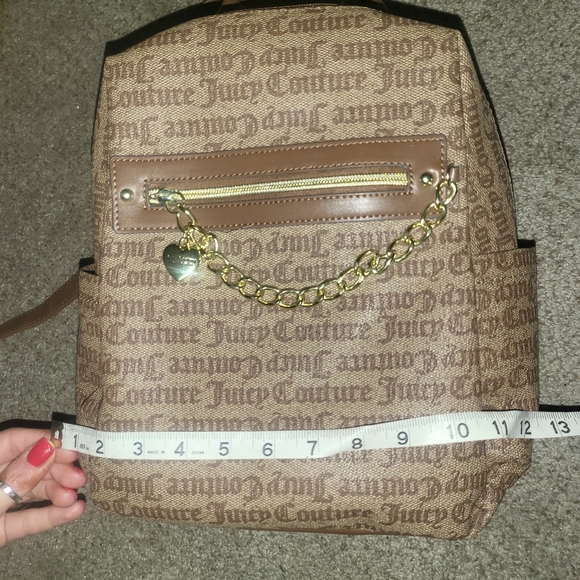 New Juicy Couture Chestnut Brown Statement Gothic Print Logo Backpack Bag - Picture 8 of 9